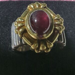 Vintage Frederica 18k Gold Garnet Serling Ring 6.5 1960s Gorgeous Thick Sturdy